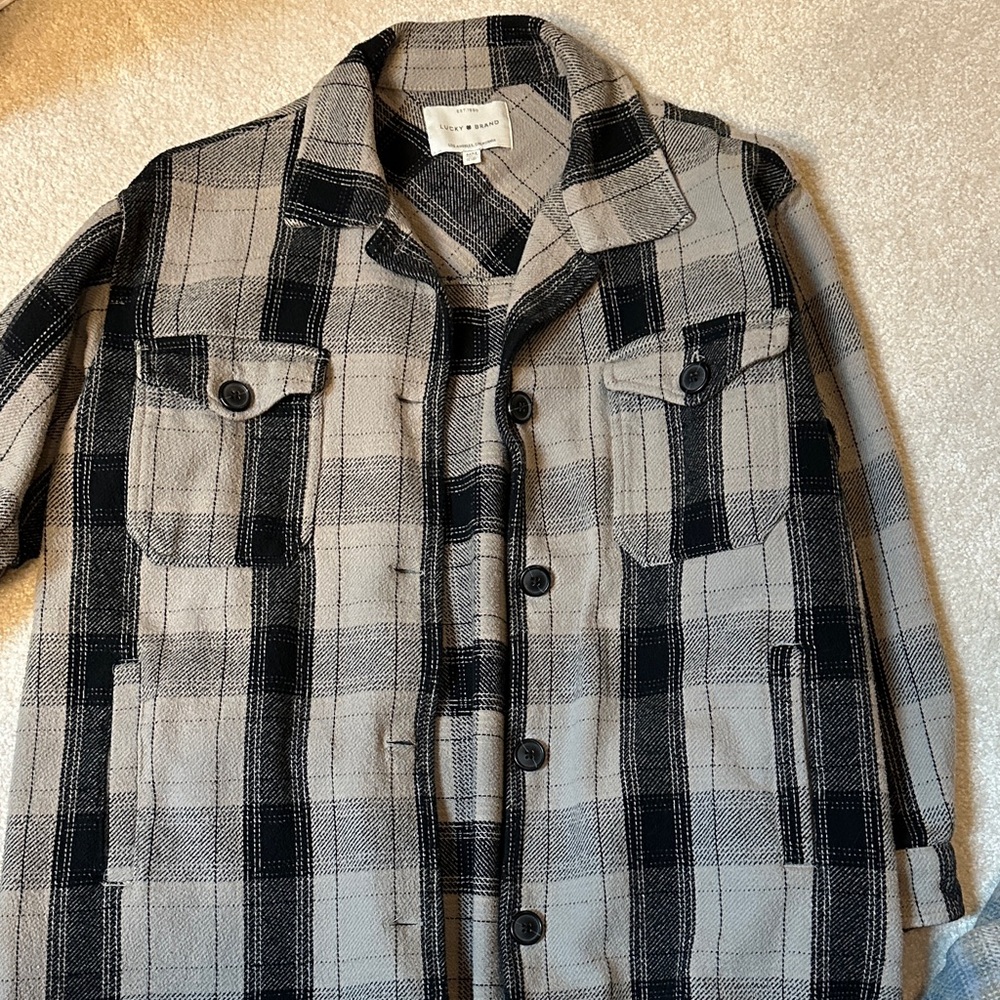 The Lucky Brand Black and Gray Plaid Shirt Jacket shacket